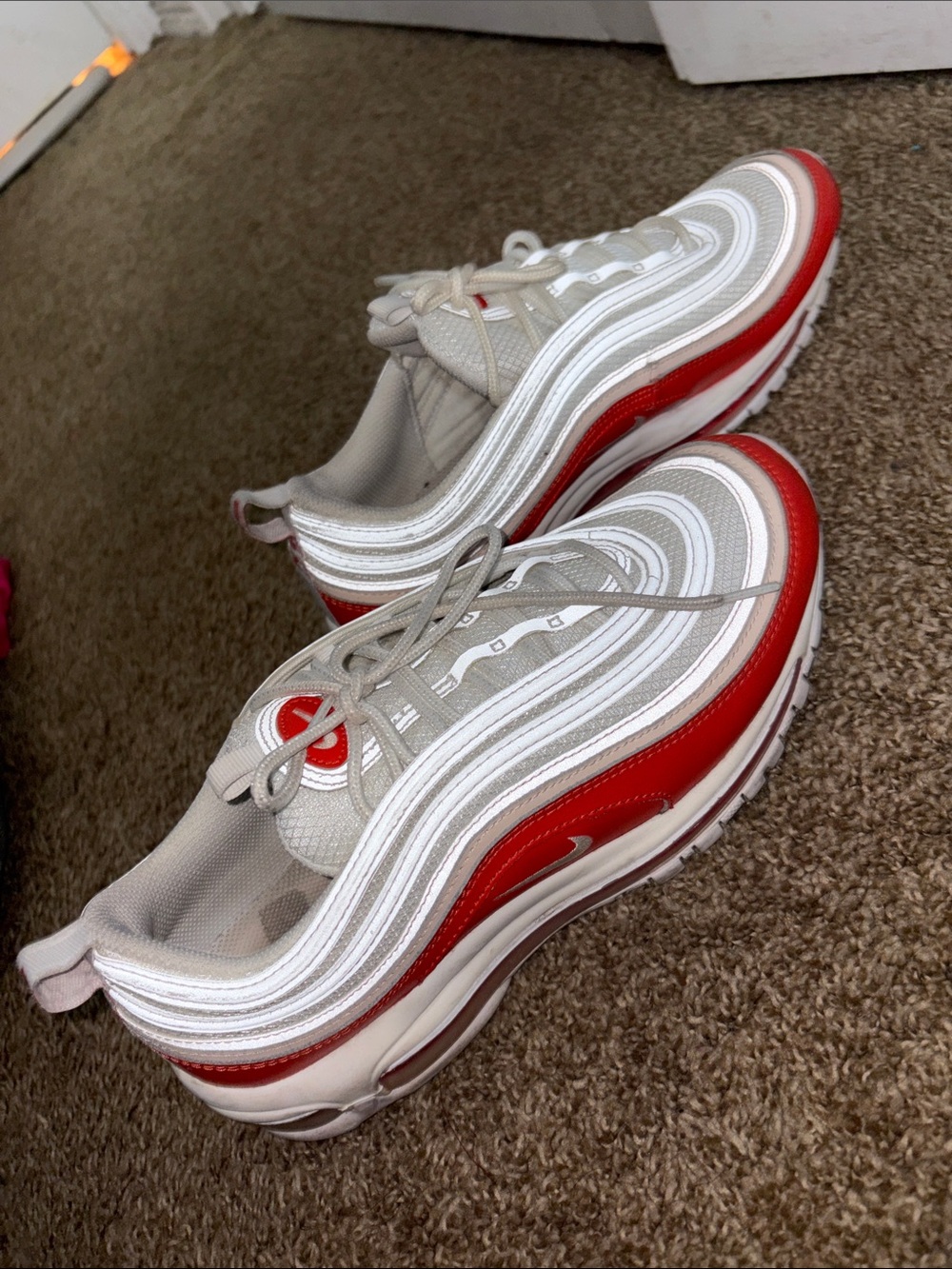 Nike Air Max Athletic Shoes in White and Red